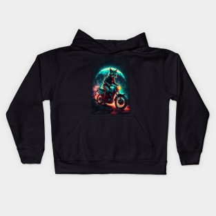 Cyber Cat Riding Dirt Bike Kids Hoodie